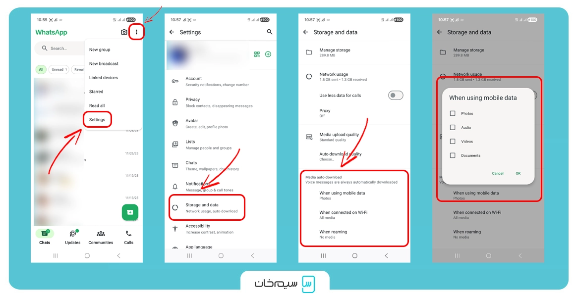تنظیمات غیرفعال کردن (خاموش) دانلود خودکار مدیا در واتس‌اپ 